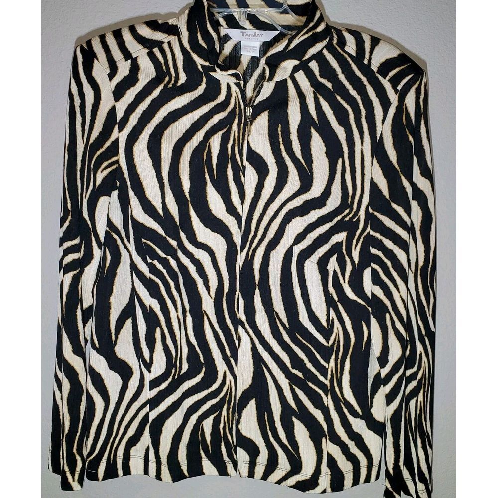 TanJay Petites Women's Dress Jacket PS Espresso Cream Zip Front